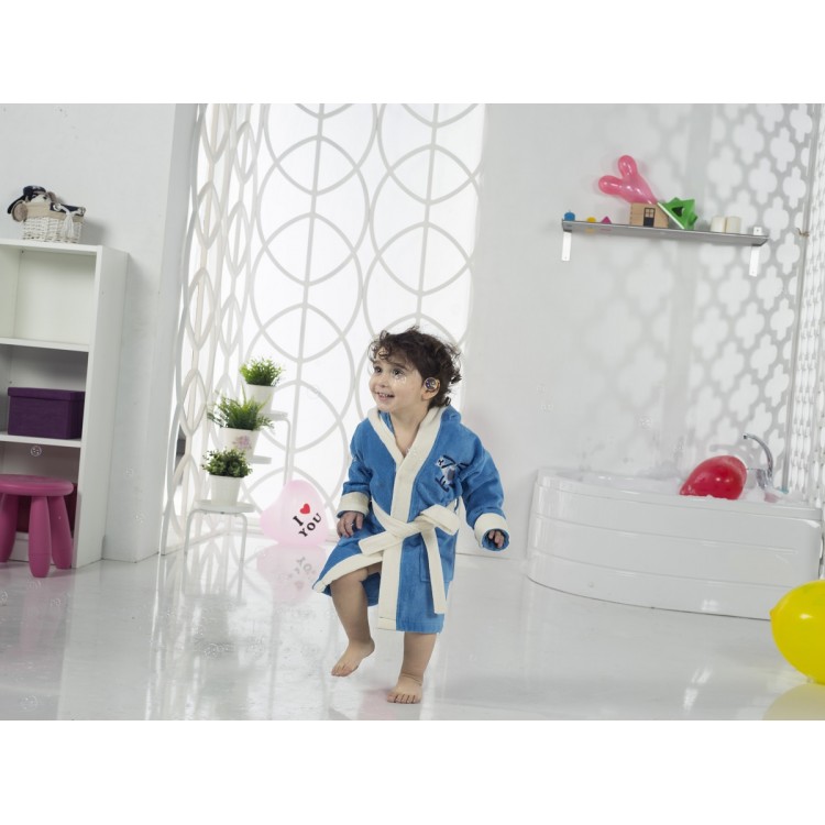 Детский халат 4-5лет махра/велюр 2821синий,KARNA