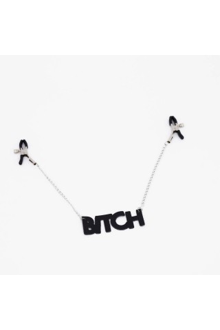 Зажимы на соски с кожаной подвеской Bitch