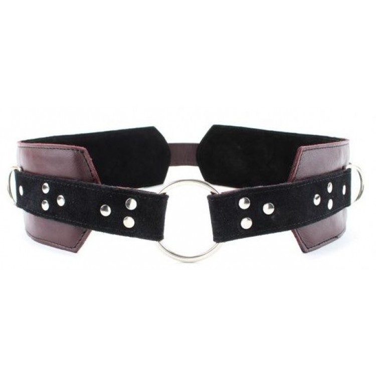 Бордовый пояс с колечками для крепления наручников Maroon Leather Belt