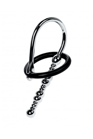 Серебристый уретральный плаг-бусины TOYFA Metal с мягким фиксириющим кольцом