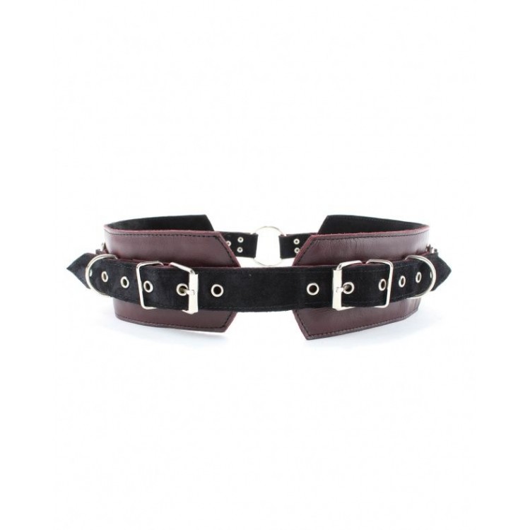 Бордовый пояс с колечками для крепления наручников Maroon Leather Belt