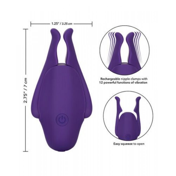 Фиолетовые виброзажимы для сосков Nipple Play Rechargeable Nipplettes