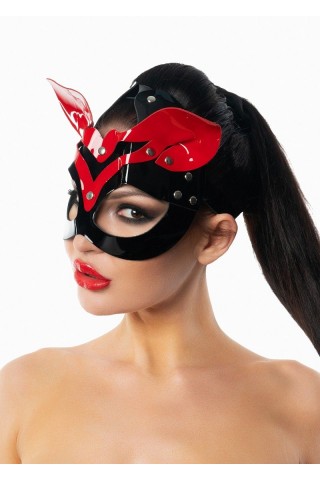 Черно-красная лакированная маска кошки с ушками