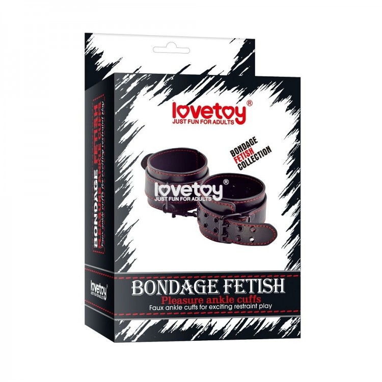 Черные поножи Bondage Fetish Pleasure Ankle cuffs с контрастной строчкой