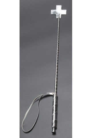 Серебристый стек с наконечником-крестом из искусственной кожи - 70 см.