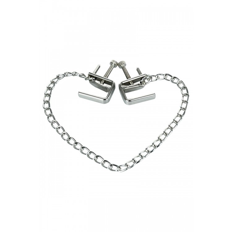 Серебристые зажимы для сосков Theatre с цепочкой