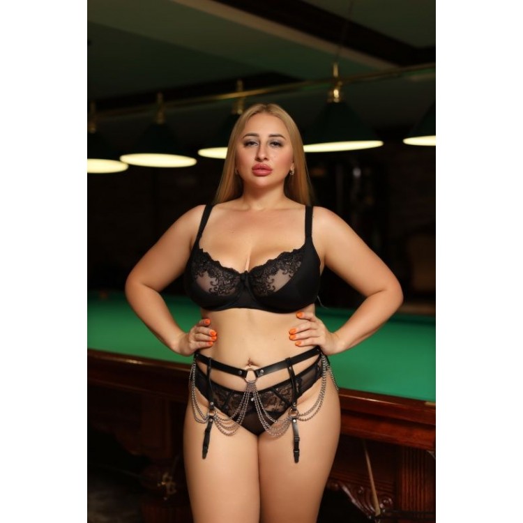 Черно-серебристый пояс для чулок plus size с цепочками