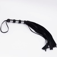 Черный кожаный флоггер со стальной ручкой - 45 см.