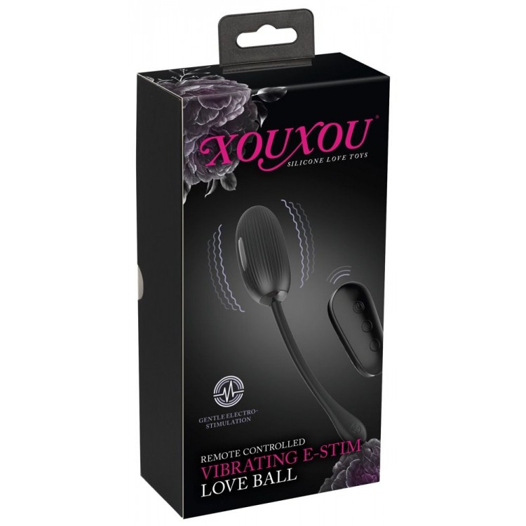 Черное виброяйцо с электростимуляцией Vibrating E-Stim Love Ball