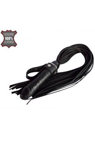 Черная плеть "Ковбой" с ручкой-фаллосом - 55 см.