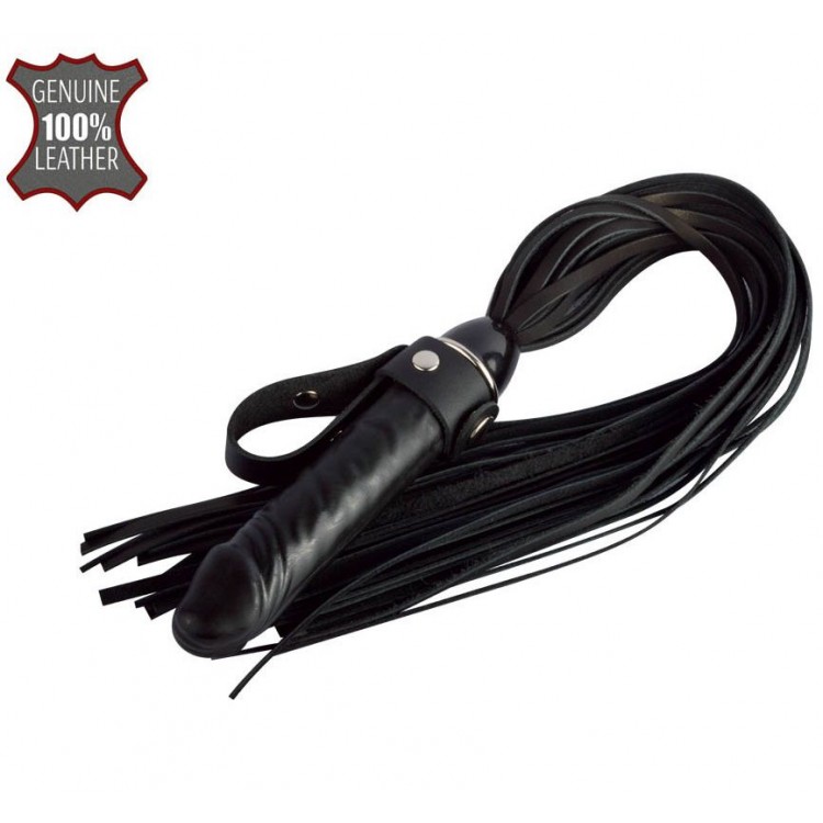 Черная плеть "Ковбой" с ручкой-фаллосом - 55 см.