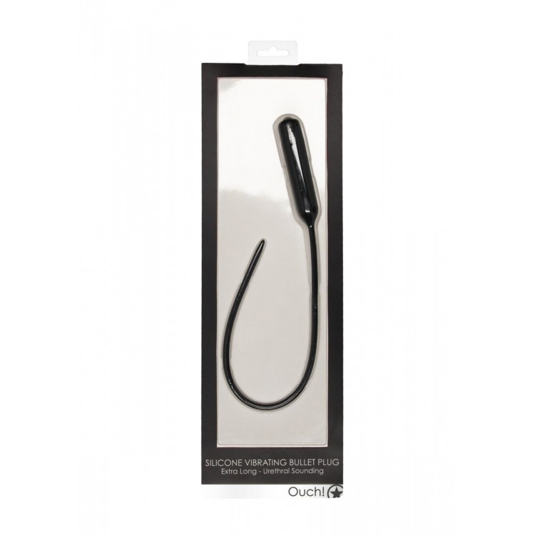 Черный гладкий стимулятор уретры с вибрацией Silicone Vibrating Bullet Plug Extra Long