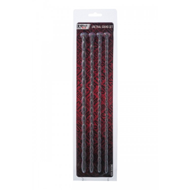 Набор из 4 чёрных уретральных зондов TOYFA Black&Red различного диаметра