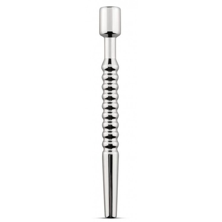 Серебристый уретральный стимулятор Sinner Hollow Ribbed Dilator - 11 см.