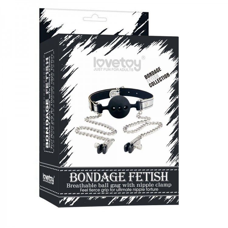 Серебристо-черный кляп с зажимами на соски Breathable Ball Gag With Nipple Clamp Серебристо-черный кляп с зажимами на соски Breathable Ball Gag With Nipple Clamp