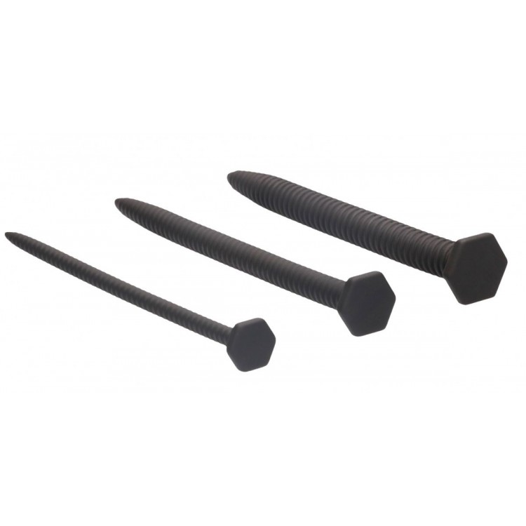 Набор из 3 черных стимуляторов уретры Silicone Screw Plug Set
