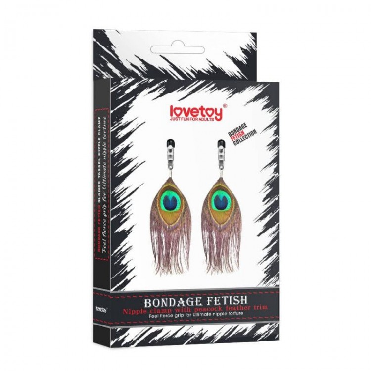 Зажимы на соски с павлиньими перьями Nipple Clamp With Peacock Feather Trim