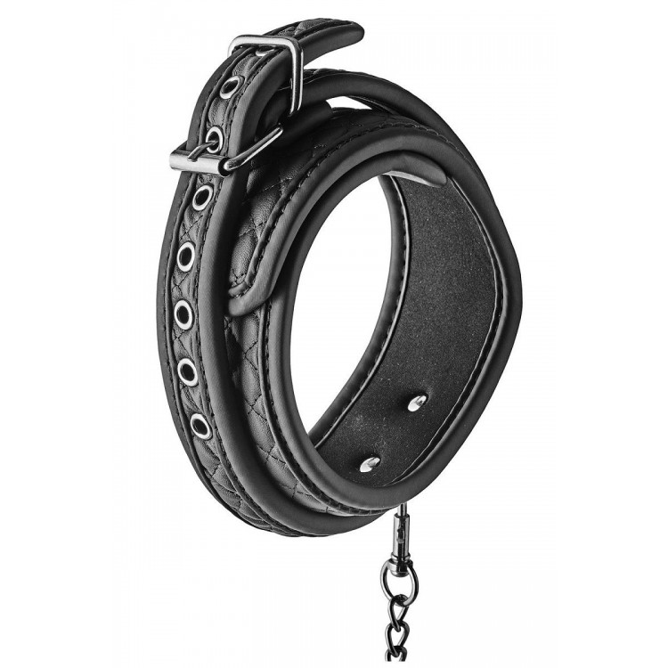 Черный ошейник с поводком COLLAR LEASH DIAMOND