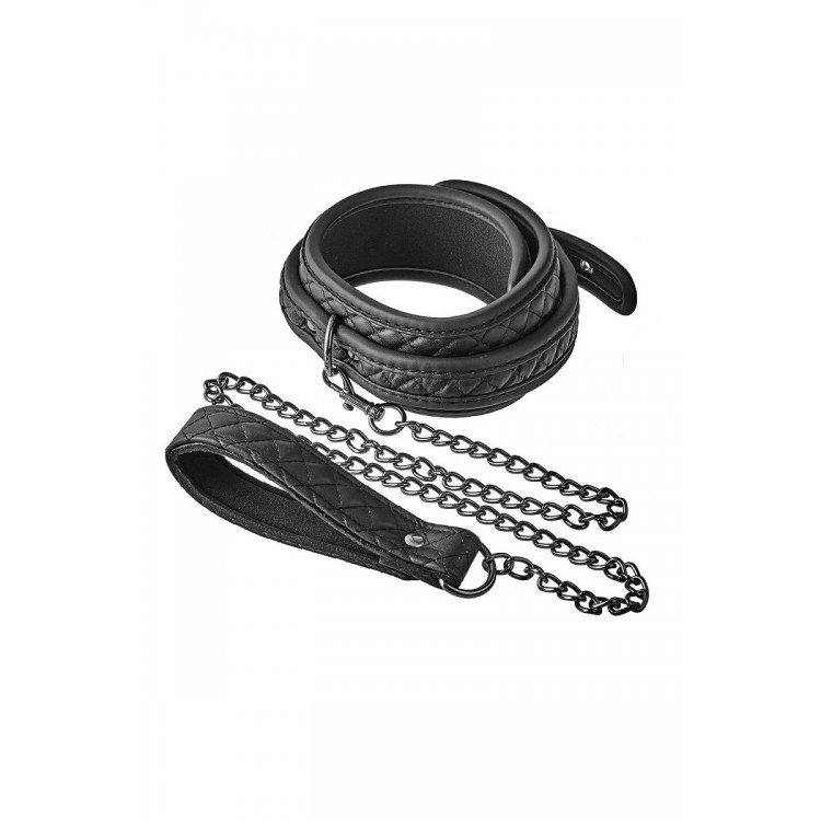Черный ошейник с поводком COLLAR LEASH DIAMOND