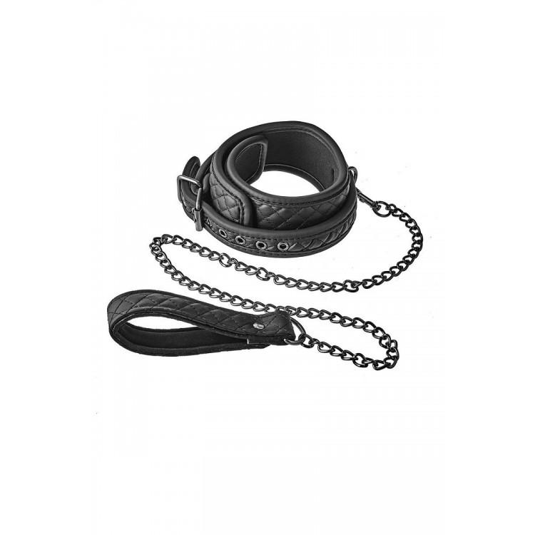 Черный ошейник с поводком COLLAR LEASH DIAMOND