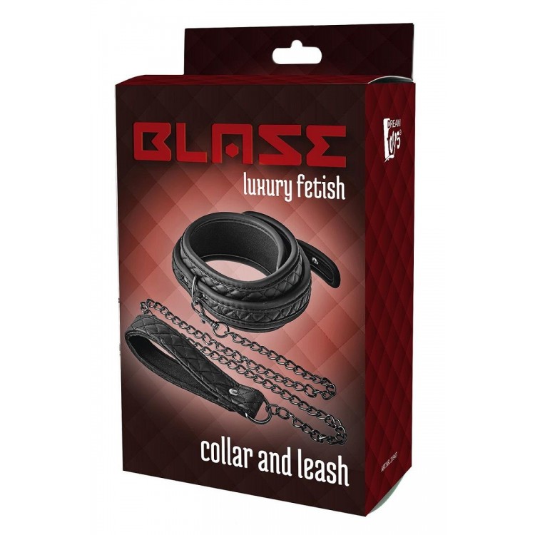 Черный ошейник с поводком COLLAR LEASH DIAMOND