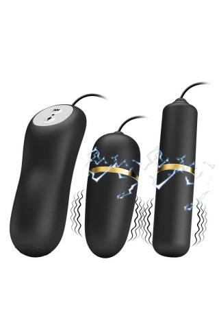 Черный проводной набор с электростимуляцией: виброяйцо и вибропуля