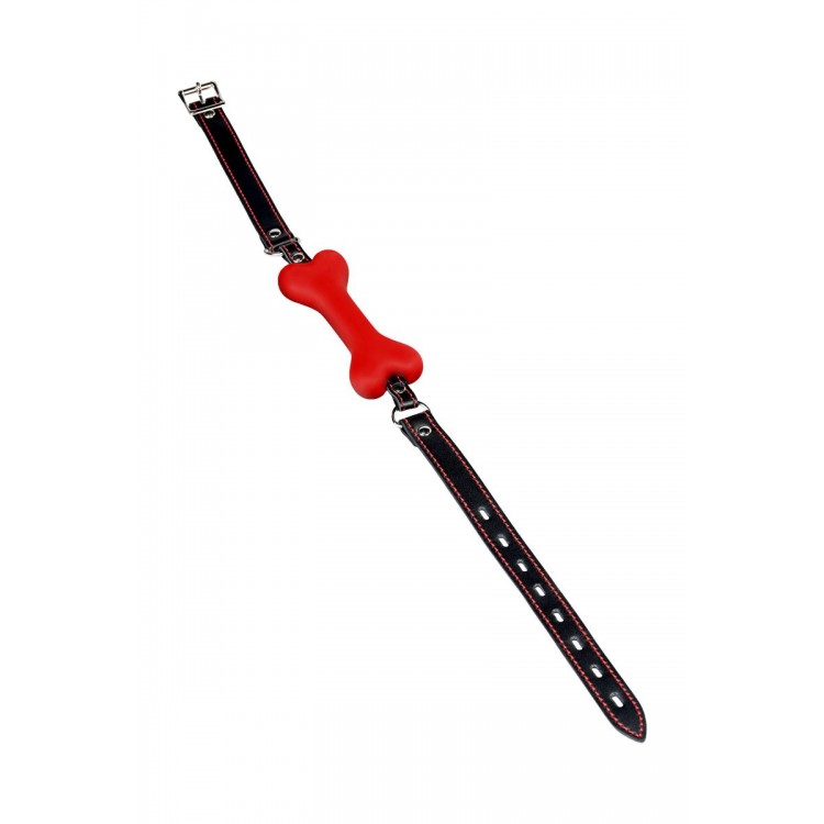 Красно-черный кляп-трензель Theatre в виде косточки Красно-черный кляп-трензель Theatre в виде косточки