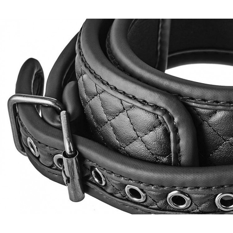 Черный ошейник с поводком COLLAR LEASH DIAMOND