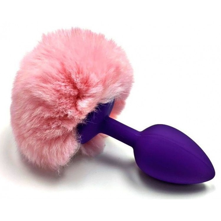Фиолетовая анальная пробка с пушистым нежно-розовым хвостиком зайки