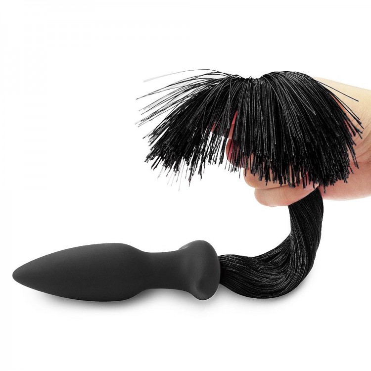 Черная анальная пробка с хвостом Silicone Anal Plug with Pony Tail Черная анальная пробка с хвостом Silicone Anal Plug with Pony Tail