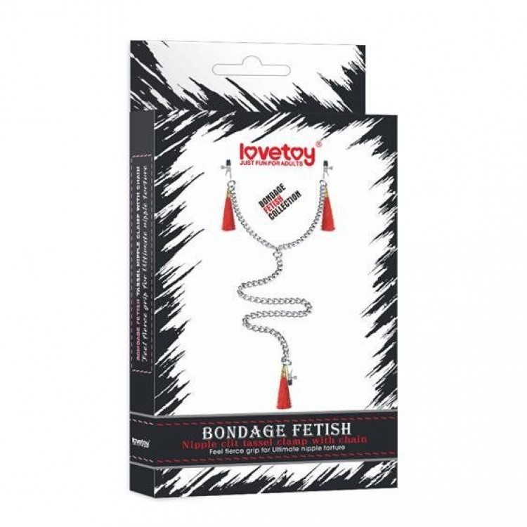 Зажимы на соски и клитор с игривыми красными кисточками Nipple Clit Tassel Clamp With Chain