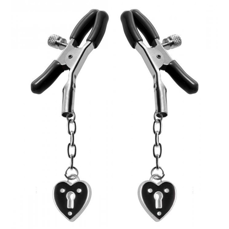 Зажимы на соски с подвесками-замками Charmed Heart Padlock Nipple Clamps