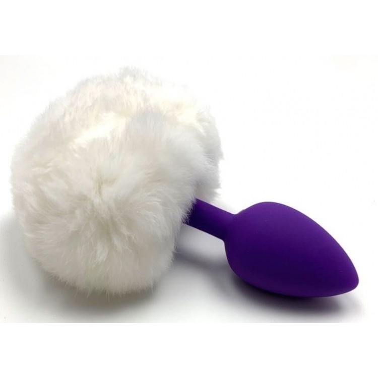 Фиолетовая анальная пробка с пушистым белым хвостиком зайки