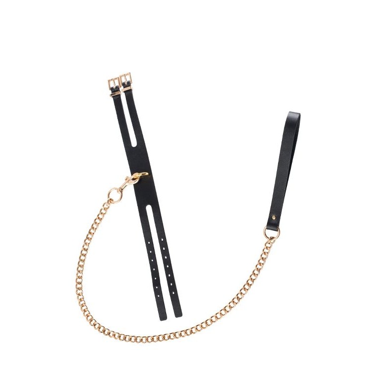 Черный ошейник PREMIUM COLLAR LEASH SET с золотистым поводком