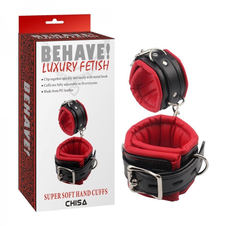 Черно-красные кожаные наручники Super Soft Hand Cuffs Черно-красные кожаные наручники Super Soft Hand Cuffs