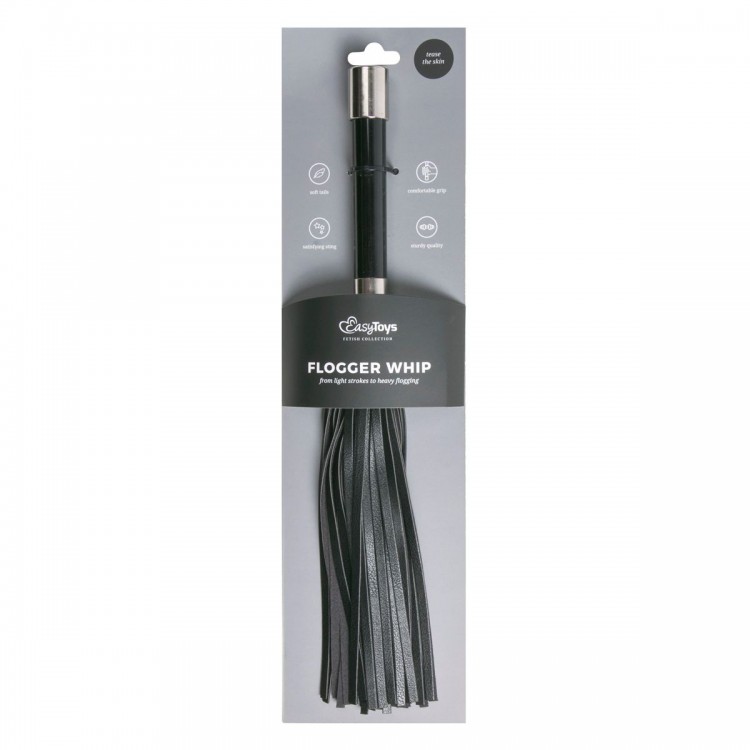 Черная плеть Easytoys Flogger With Metal Grip - 38 см.