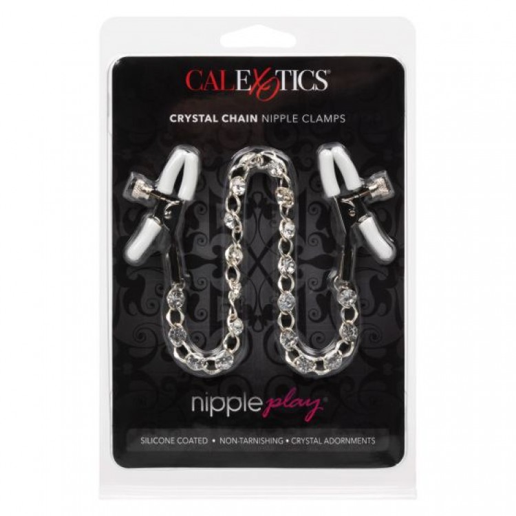 Зажимы на соски с серебристой цепочкой и кристаллами Crystal Chain Nipple Clamps