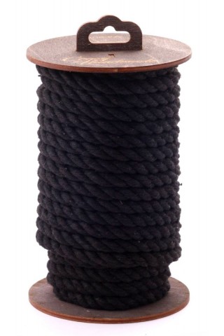 Черная хлопковая веревка для бондажа на катушке - 20 м.