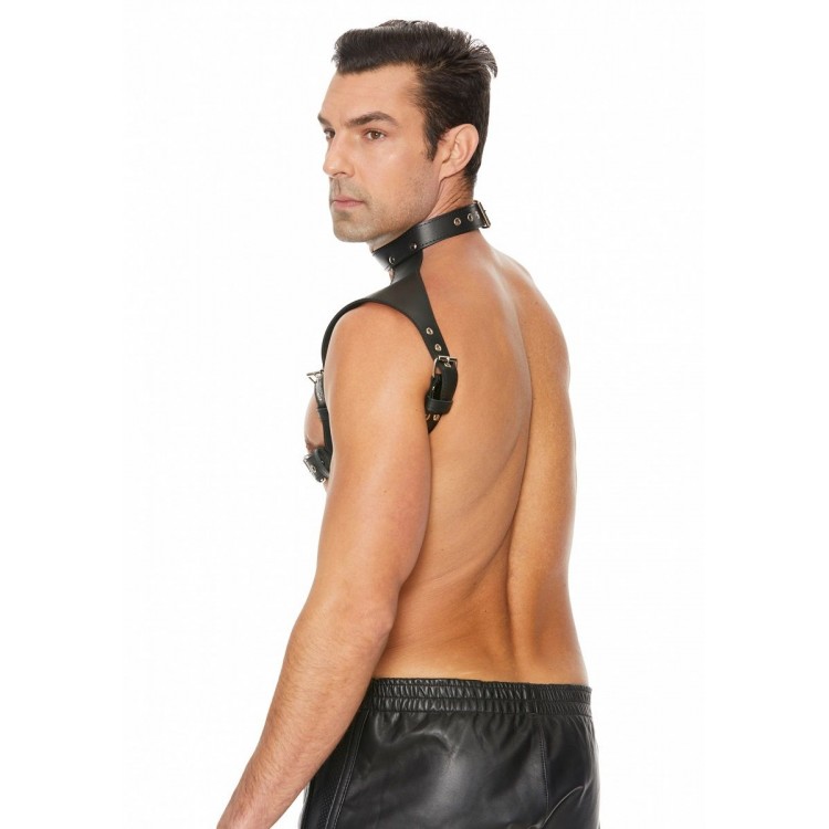 Черная мужская портупея Men Harness With Neck Collar