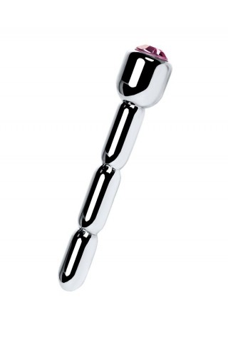 Серебристый уретральный плаг со стразом - 7 см.