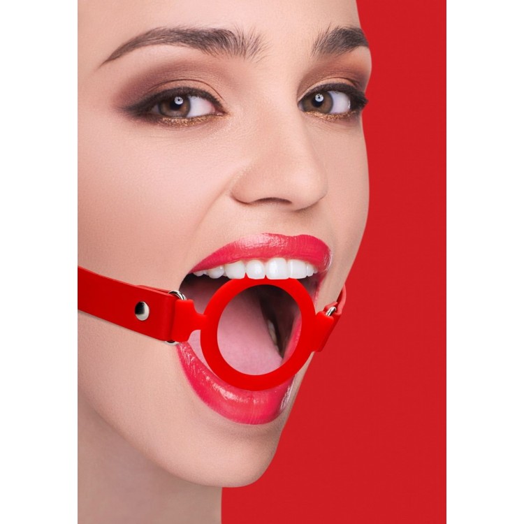 Красный кляп-кольцо с кожаными ремешками Silicone Ring Gag with Leather Straps