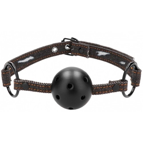 Кляп-шарик With Roughend Denim Straps с черными джинсовыми ремешками ...
