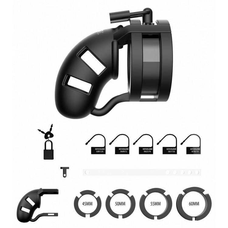 Черный мужской пояс верности Silicone Cage Ballsplitter Model 18 Chastity 3.5"