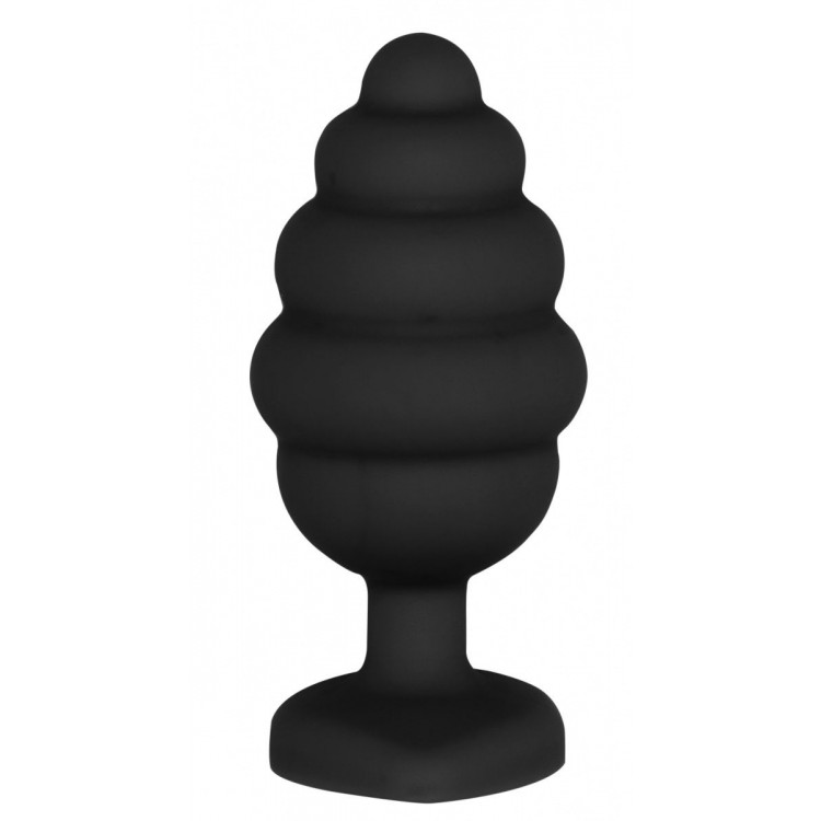 Черная анальная пробка Regular Ribbed Diamond Heart Plug - 7 см.