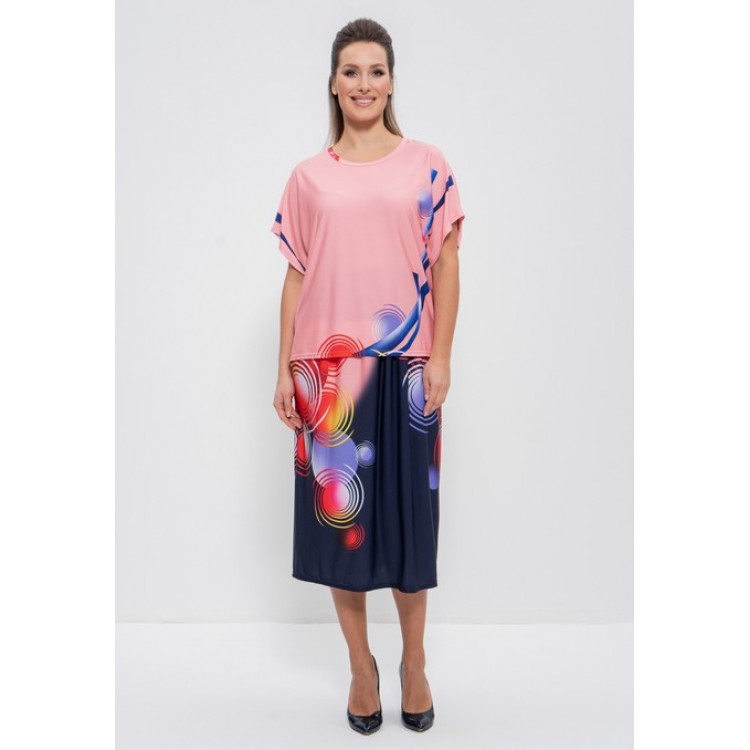 Вискозный женский комплект с юбкой 1101 blue/peach, Cleo