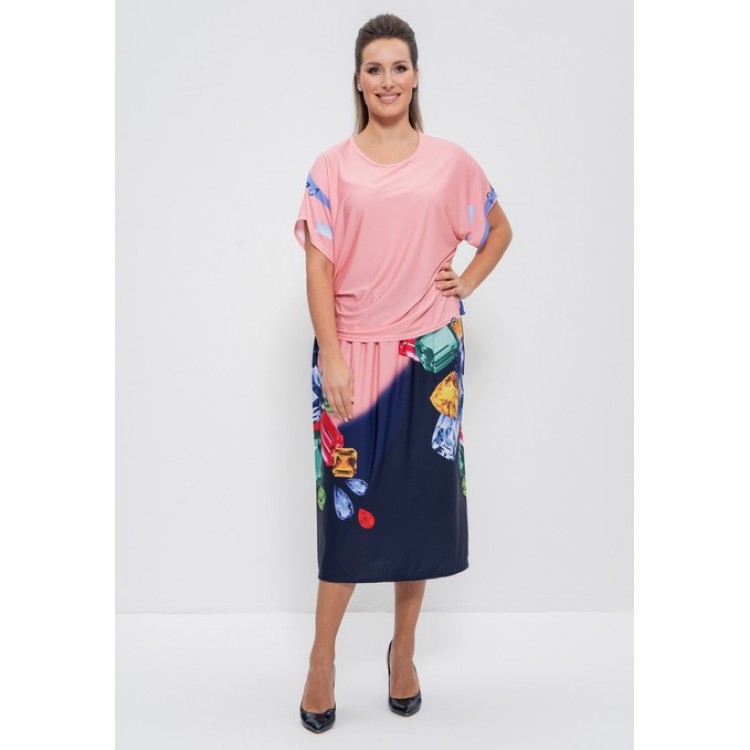 Вискозный женский комплект с юбкой 1101 blue/peach almaz, Cleo
