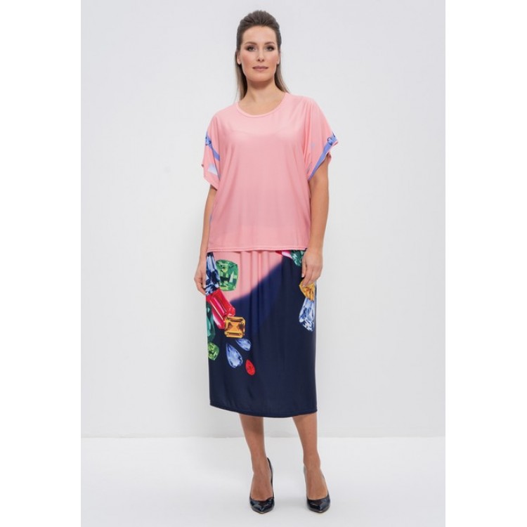 Вискозный женский комплект с юбкой 1101 blue/peach almaz, Cleo