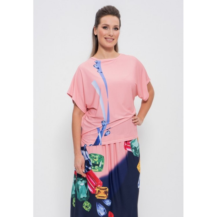 Вискозный женский комплект с юбкой 1101 blue/peach almaz, Cleo