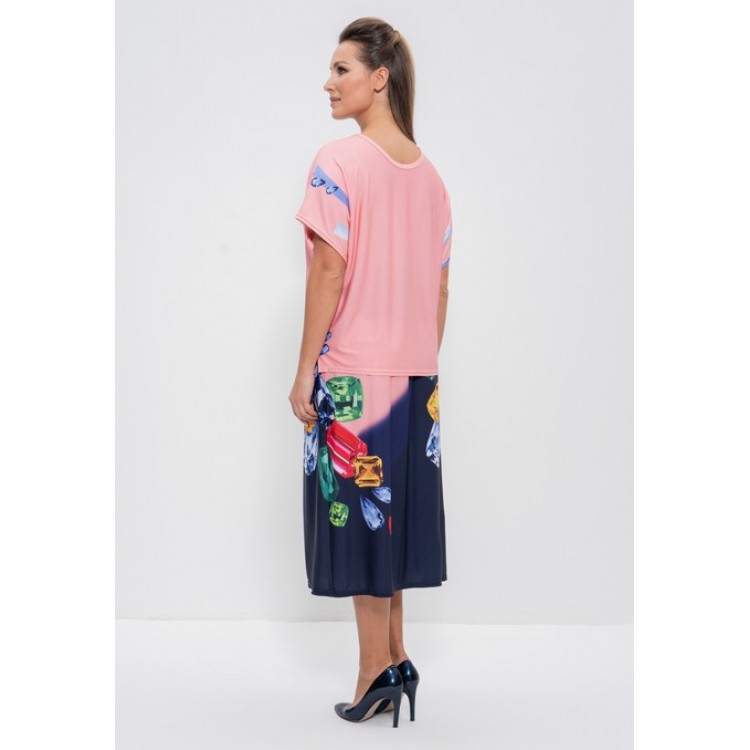 Вискозный женский комплект с юбкой 1101 blue/peach almaz, Cleo