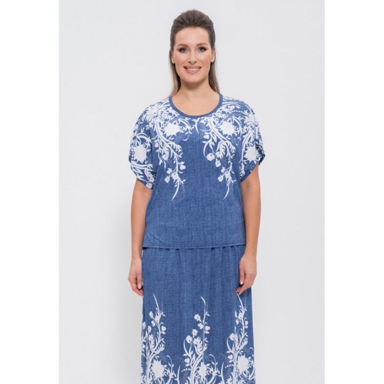 Вискозный женский комплект с юбкой 1101 jeans vetki, Cleo